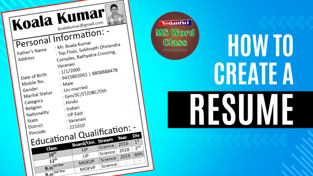 Resume How To Create Professionally in MS Word Class by Pradip VedantSri